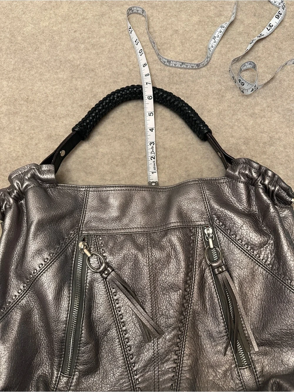 B. Makowsky Y2K Silver Metallic Leather Hobo Shoulder Bag Purse